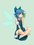  barefoot blue_hair cirno feet frog grin ice shiba_murashouji sitting smile solo touhou wink 