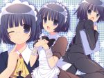  blue_hair crossdressing formal glasses hyoudou_satsuki kaichou_wa_maid-sama! maid open_mouth short_hair smile suit sumii tears trap wink 