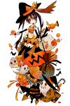  bat broom candy food fruit ghost halloween hat navel orange original pumpkin shinsaibashih solo thigh-highs thighhighs twintails witch_hat 