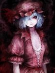  blue_hair faux_traditional_media flat_chest hair_over_one_eye hat lips neiko nose osiosan red_eyes remilia_scarlet short_hair touhou 