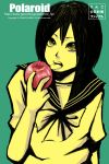  apple bad_id bow food fruit holding holding_fruit junta monochrome sailor_uniform school_uniform serafuku solo 