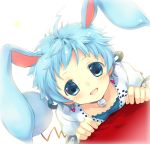  :d animal_ears azumarill bad_id bell blue_eyes blue_hair bunny_ears earrings jewelry looking_up nintendo open_mouth personification pokemon rabbit_ears short_hair smile solo tail takeda_mika 