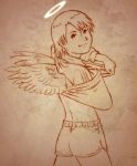  androgynous boxers brown haibane_renmei halo kana monochrome r_kampfgruppe reverse_trap short_hair tomboy underwear undressing wings 