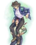  b-saku carrying domon_kasshu g_gundam gundam happy kyoji_kasshu male piggyback pixiv_(349226) shoulder_carry siblings 