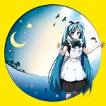  alice_(wonderland) alice_(wonderland)_(cosplay) alice_in_wonderland alternate_costume apron aqua_eyes aqua_hair bird bow cosplay dress enmaided hair_bow hatsune_miku headphones headset kabayaki_unagi long_hair maid moon sky solo star twintails very_long_hair vocaloid 