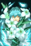  aqua_hair closed_eyes flower kaiba_noah lilies lily_(flower) male multicolored_hair short_hair smile solo yu-gi-oh! yuki_kurage yuu-gi-ou yuu-gi-ou_duel_monsters 