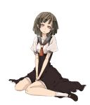  bakemonogatari brown_hair dress mary_janes monogatari_(series) pink_eyes rage rage_(rojiura) school_uniform sengoku_nadeko shoes short_hair sitting socks solo wariza white_legwear 