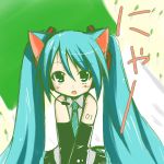  bare_shoulders cat_ears green_hair hatsune_miku kemonomimi_mode shichinose sitinose twintails vocaloid 