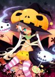  candy halloween kito loli lollipop navel original pumpkin solo star_eyes striped striped_legwear striped_thighhighs thigh-highs thighhighs twintails witch_hat 