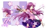  bakemonogatari long_hair monogatari_(series) purple_hair school_uniform senjougahara_hitagi skirt stapler stationery thigh-highs thighhighs zettai_ryouiki 