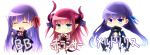  3girls bb_(fate/extra_ccc) blue_eyes blue_hair chibi fate/extra_ccc fate_(series) horns kuruwa223 lancer_(fate/extra_ccc) long_hair meltlilith multiple_girls pink_hair purple_hair 