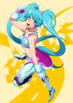  1girl ahoge aqua_eyes aqua_hair bandaid bandaid_on_nose gloves hatsune_miku highres jewelry keruberosu-a long_hair looking_at_viewer necklace open_mouth solo twintails very_long_hair vocaloid 