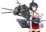  1girl akasaai bare_shoulders black_hair blush breasts detached_sleeves hair_ornament japanese_clothes kantai_collection looking_at_viewer miko open_mouth personification red_eyes short_hair skirt solo thighhighs yamashiro_(kantai_collection) 