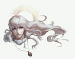  1boy behelit berserk blue_eyes eyelashes griffith happy kenny_(poe90) long_hair looking_to_the_side portrait silver_hair simple_background smile solo wavy_hair 