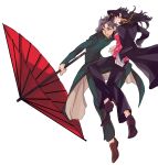  1boy 1girl black_hair gakuran genderswap goro_nyanko grey_hair hat highres jojo_no_kimyou_na_bouken kakyouin_noriaki kuujou_joutarou long_hair parasol school_uniform umbrella 