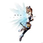  1girl brown_hair green_eyes highres long_hair looking_at_viewer luo_tianyi shiimai smile solo vocaloid wings 