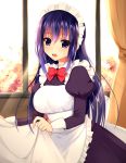  1girl apron blush breasts frills highres long_hair looking_at_viewer maid maid_headdress open_mouth original otono_fei purple_hair solo violet_eyes 