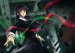  1girl asagami_fujino chromatic_aberration from_below hime_cut kara_no_kyoukai long_hair masin0201 open_mouth purple_hair red_eyes school_uniform solo 