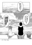  1boy 1girl admiral_(kantai_collection) alternate_costume bucket bucket_of_water bucket_spill comic fishing fishing_line fishing_rod folded_ponytail highres inazuma_(kantai_collection) kantai_collection monochrome spill translation_request water yua_(checkmate) 