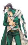  1boy fusion gakuran goro_nyanko grey_hair hierophant_green highres jojo_no_kimyou_na_bouken kakyouin_noriaki mask school_uniform solo stand_(jojo) 