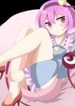  1girl :&lt; arlonn blush hairband highres holding_legs holding_tie komeiji_satori mary_janes pink_hair shoes short_hair solo thighs third_eye touhou 