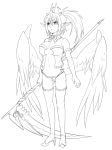  1girl breasts eteru_(mofuaki) high_heels long_hair mofuaki monochrome original pointy_ears scythe solo thigh-highs wings 