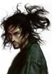  beard black_hair facial_hair frown highres long_hair male miyamoto_musashi ponytail portrait solo vagabond zhoujialin 