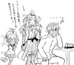  ... 0_0 1boy 2girls admiral_(kantai_collection) ahoge bandages blush carrying chair comic detached_sleeves double_bun first_aid_kit flying_sweatdrops hat hat_removed headwear_removed holding inazuma_(kantai_collection) kantai_collection kongou_(kantai_collection) long_hair monochrome multiple_girls naval_uniform nontraditional_miko school_uniform serafuku seraphwia sitting sweatdrop table tears thigh-highs translation_request zettai_ryouiki 