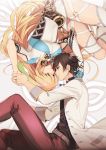  1boy 1girl 884 absurdres black_hair blonde_hair breasts gradient_hair green_hair highres holding_hands jewelry jude_mathis long_hair milla_maxwell multicolored_hair necklace pink_eyes ring rotational_symmetry short_hair tales_of_(series) tales_of_xillia tales_of_xillia_2 very_long_hair yellow_eyes 