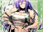  blue_hair breasts chain cleavage cleavage_cutout closed_eyes grin kurokami_medaka large_breasts medaka_box midriff muscle ren_(tainca2000) smile translation_request 