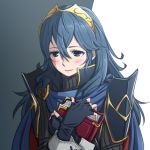  1girl blue_eyes blue_hair book cape cute fire_emblem fire_emblem:_kakusei gloves intelligent_systems long_hair lucina nintendo parted_lips shoulder_pads smile solo super_smash_bros. tagme tiara yazwo 