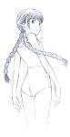  1girl braid long_hair monochrome one-piece_swimsuit original sketch solo swimsuit traditional_media twin_braids yoshitomi_akihito 