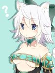  1girl ? animal_ears bare_shoulders bow breasts hair_bow mofuaki simple_background solo 