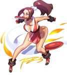  1girl breasts fan fatal_fury fire folding_fan japanese_clothes king_of_fighters large_breasts no_bra pelvic_curtain robert_porter shiranui_mai snk solo tagme 