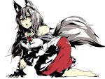  1girl animal_ears barefoot black_hair breasts dress fang fingernails highres imaizumi_kagerou long_fingernails long_hair looking_at_viewer open_mouth red_eyes simple_background sketch solo tail temmasa22 touhou white_background wolf_ears wolf_tail 
