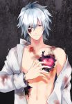  android asino clear_(dramatical_murder) dramatical_murder heart male mole open_clothes open_shirt pink_eyes sad_smile solo spoilers tears white_hair 