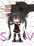  1girl amano_kouki black_gloves black_hair chibi fingerless_gloves gloves long_hair looking_at_viewer multiple_girls note-chan original sketch solo twintails violet_eyes zoom_layer 