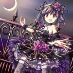  1girl breasts crescent_moon flower frills gagaga idolmaster idolmaster_cinderella_girls kanzaki_ranko looking_at_viewer moon open_mouth rose smile solo thigh-highs twintails 