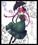  1girl animal_ears boots bow braid cat_ears cat_tail hayabusa_koi holding kaenbyou_rin long_hair looking_at_viewer multiple_tails parasol pointy_ears red_eyes redhead solo tail touhou twin_braids umbrella 
