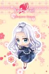  blue_eyes chibi dress fairy_tail flower forehead long_hair mirajane_strauss smile white_hair 
