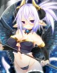  1girl blush breasts eteru_(mofuaki) horns looking_at_viewer mofuaki original pointy_ears purple_hair solo violet_eyes wings 