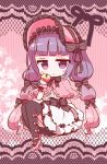  1girl adapted_costume apple blush food fruit gothic_lolita hat headdress lolita_fashion marshmallow_mille patchouli_knowledge purple_hair solo touhou violet_eyes 