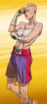  1girl ankle_wraps bald bandages blue_eyes breasts cosplay eyepatch ganassa highres no_pupils real_life_insert sagat sagat_(cosplay) sarashi scar shirtless shorts solo street_fighter toned wrist_wraps 