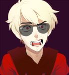  1boy blonde_hair bust dave_strider glasses homestuck hood jin-nyeh open_mouth red_eyes short_hair solo sunglasses surprised 