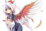  1girl bird_wings blue_dress blue_hair book book_hug dress feathers holding holding_book long_sleeves multicolored_hair silver_hair solo streaked_hair tokiko_(touhou) touhou wide_sleeves wings yellow_eyes yuuhagi_(amaretto-no-natsu) 
