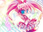  1girl ao1_(another_wind) aqua_eyes arm_up bad_id bad_pixiv_id chibi choker cure_melody earrings frills houjou_hibiki jewelry kamen_rider kamen_rider_hibiki kamen_rider_hibiki_(series) long_hair magical_girl midriff musical_note namesake pink_hair pose precure ribbon salute skindentation skirt smile solo suite_precure treble_clef twintails 