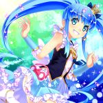  1girl blue_eyes blue_hair buntan crown cure_princess frills grin happinesscharge_precure! highres long_hair magical_girl mini_crown necktie precure shirayuki_hime short_hair skirt smile solo sparkle twintails 