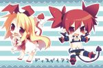  2girls :d bat_wings blonde_hair blush_stickers chibi disgaea etna flonne flonne_(fallen_angel) hair_ribbon long_hair multiple_girls navel open_mouth outstretched_arms pointy_ears red_eyes redhead ribbon sazaki_ichiri smile spread_arms tail twintails wings 