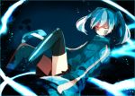  1girl black_legwear blue_hair closed_eyes ene_(kagerou_project) facial_mark kagerou_project nanase09rr pleated_skirt sketch skirt solo thigh-highs track_jacket twintails zettai_ryouiki 