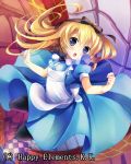  1girl alice_(wonderland) alice_in_wonderland amamine blonde_hair blue_eyes bow hair_bow hair_ornament hair_ribbon long_hair looking_at_viewer official_art open_mouth ribbon solo 